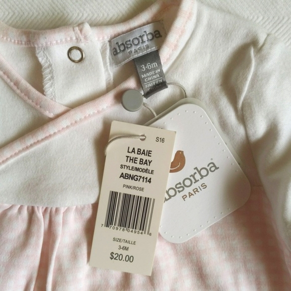 NEW absorba paris pastel pink gingham jumpsuit with petite ruffle trim 3-6 month - Picture 2 of 9